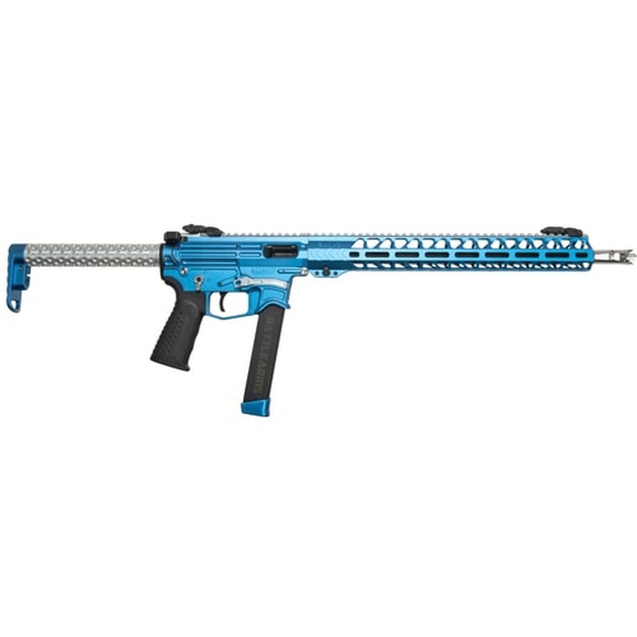 Battle Arms Development PCC Rifle 9MM 16" Barrel, Sonic Blue/Silver Finish, 15" M-Lok Handguard, 33rd Glock Mag