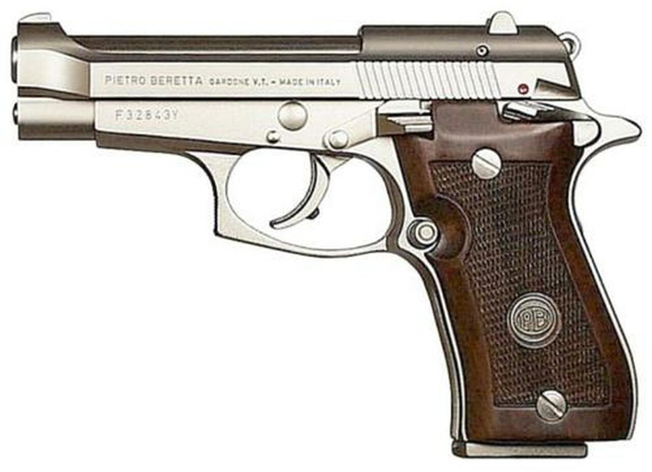 Beretta 85F .380 ACP, Double Action, Nickel, Wood Grips, 8rd