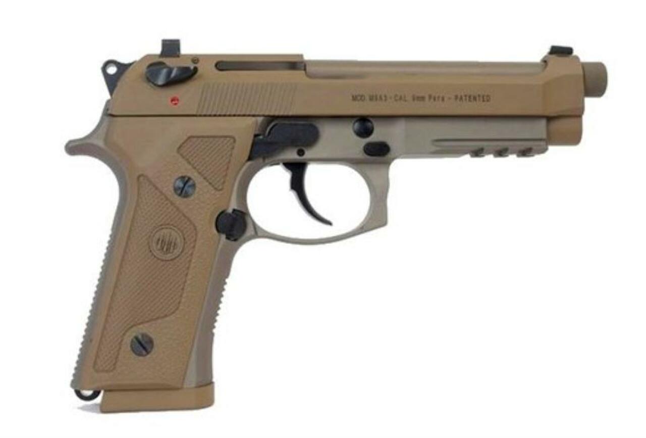 Beretta M9A3 9mm, 5.2" Threaded Barrel, Alloy Frame, Flat Dark Earth, Tritium Night Sights, Ambidextrous Safety, 3 Magazines, 17 Rounds Beretta