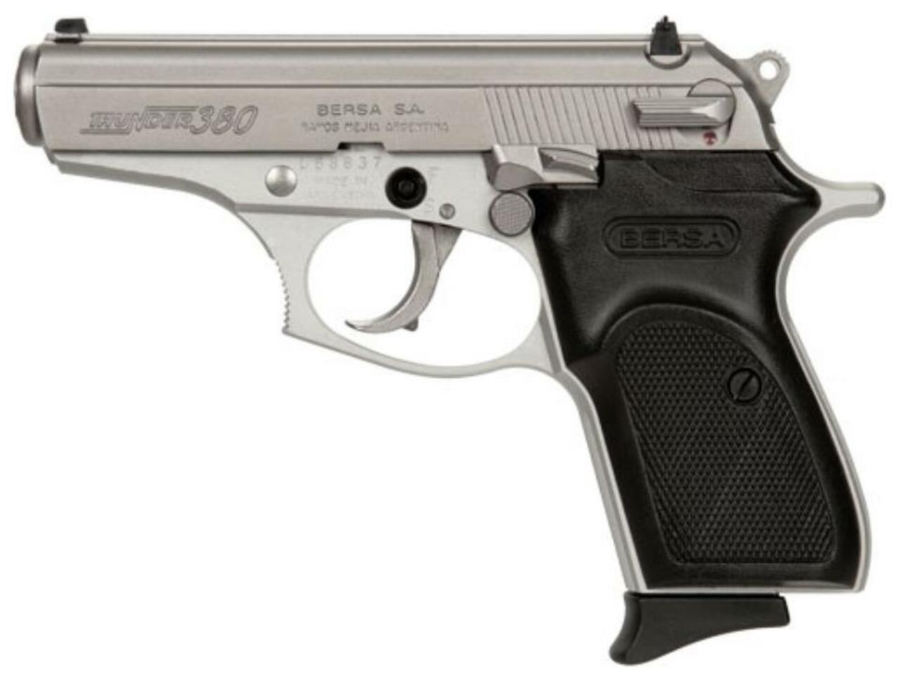 Bersa Thunder 380 ACP, 3.5" Barrel, Nickel, Black Grip, 8rd Bersa