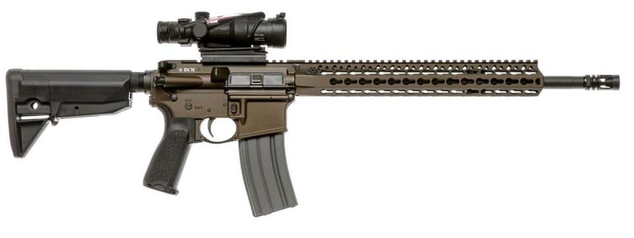 Bravo Company Recce 16 KMR-A Carbine 223 Rem/556NATO, 16" Barrel, 1:7 Twist, Dark Bronze Finish, BCMGUNFIGHTER Mod 0 Stock, BCMGUNFIGHTER Mod 3 Pistol Grip, 30Rd, KMR Alpha 15" Handguard, BCMGUNFIGHTER Mod 0 Compensator