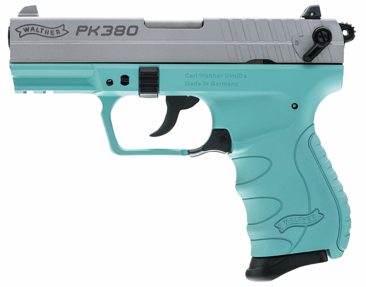 *D* Walther PK380 .380 ACP 3.6" Barrel, 3-Dot, Stainless, Angel Blue, 8rd Walther