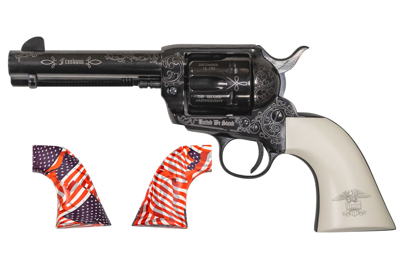 Emf Co GWII Freedom Revolver 45 Colt with 4.75 inch Barrel, Custom Engraving and USA Flag Grips