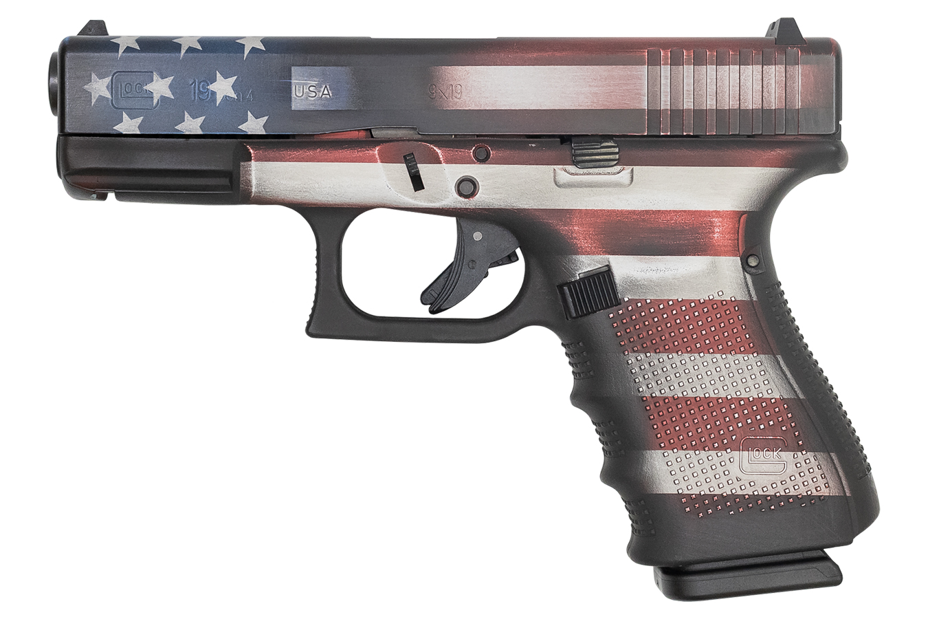Glock 19 Gen4 9mm 15-Round Pistol with American Flag Battleworn Cerakote Finish (Made in USA)