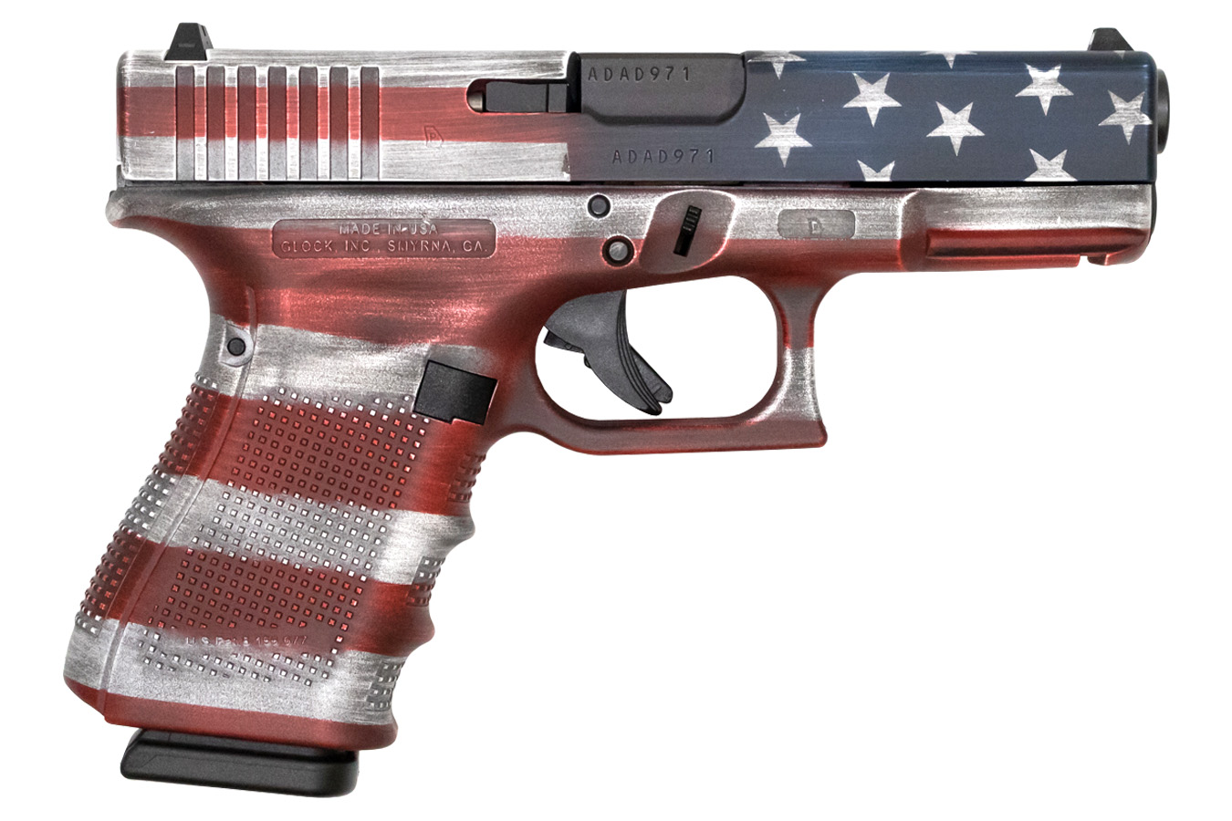 Glock 19 Gen4 9mm 15-Round Pistol with American Flag Battleworn Cerakote Finish (Made