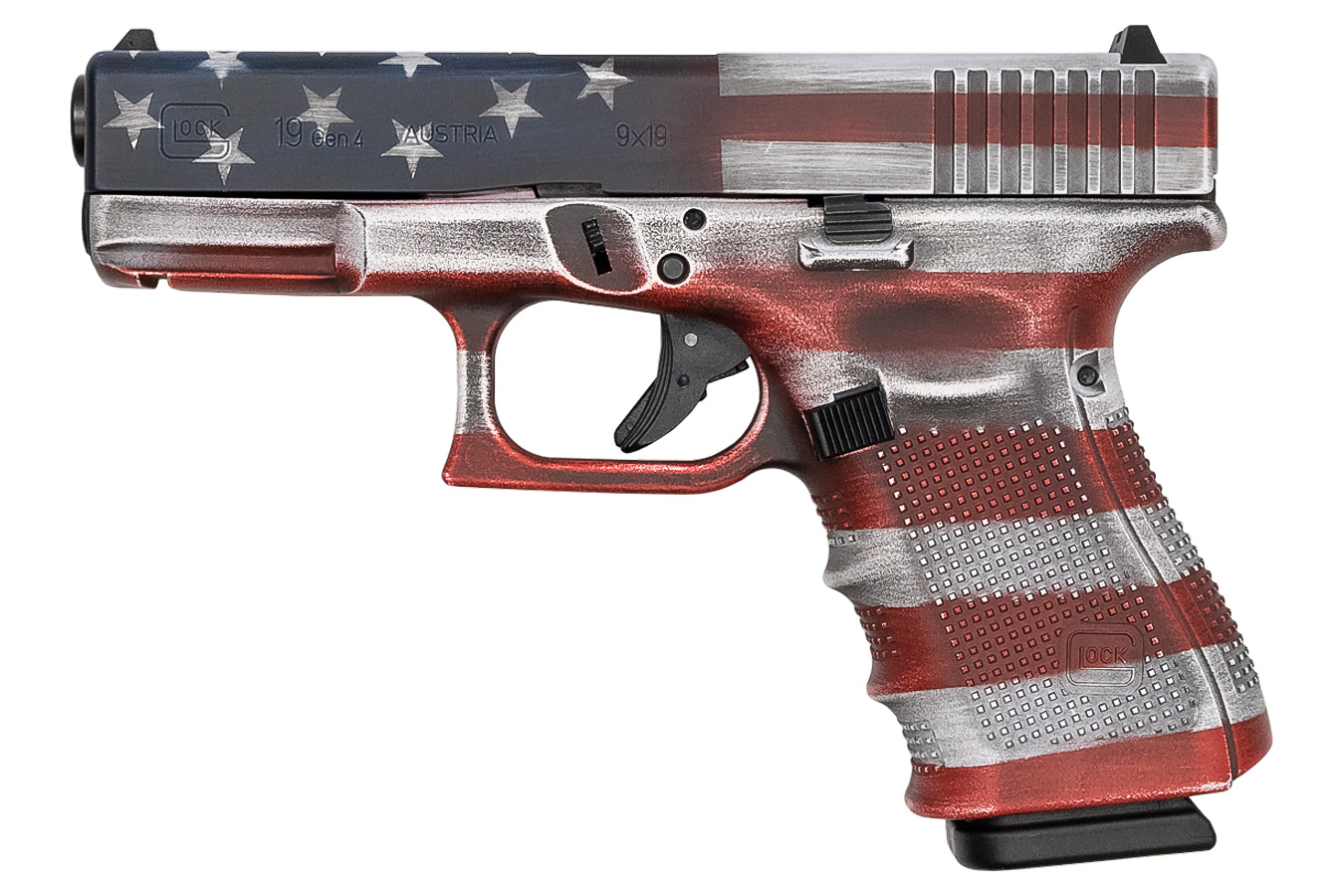 Glock 19 Gen4 9mm 15-Round Pistol with American Flag Battleworn Cerakote Finish