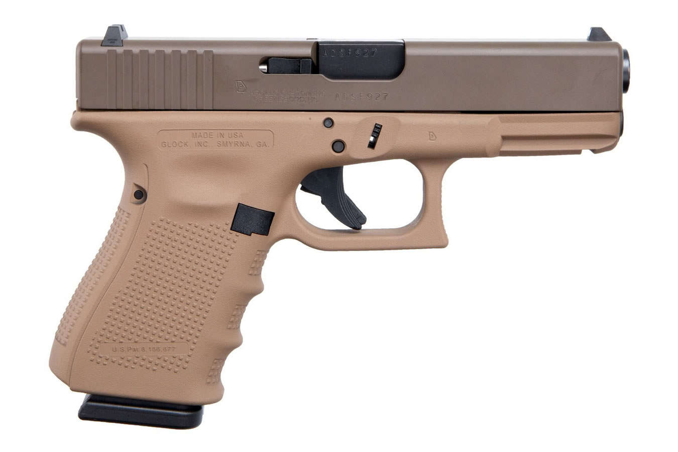 Glock 19 Gen4 9mm Pistol with Faded Dark Earth Frame
