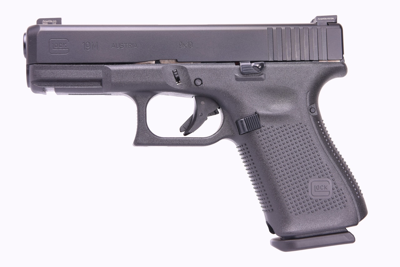 Glock 19M 9mm, 4" Barrel, Ameriglo Agent Night Sights, Rounded FBI Mag Catch, nDLC Hard Finish, 3x15rd Mags Glock