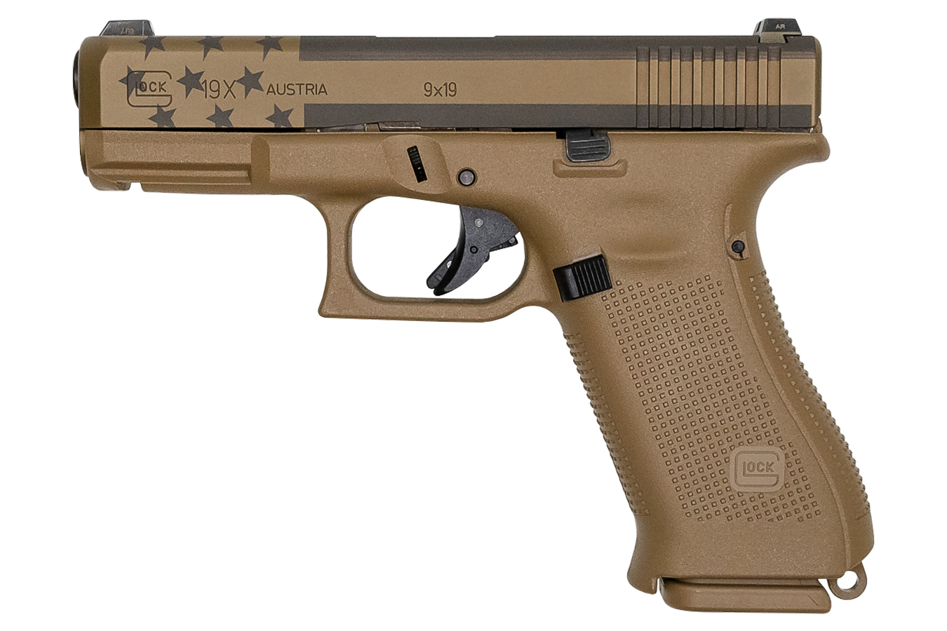 Glock 19x 9mm Full-Size FDE 17-Round Pistol with USA Flag Laser Etched Slide