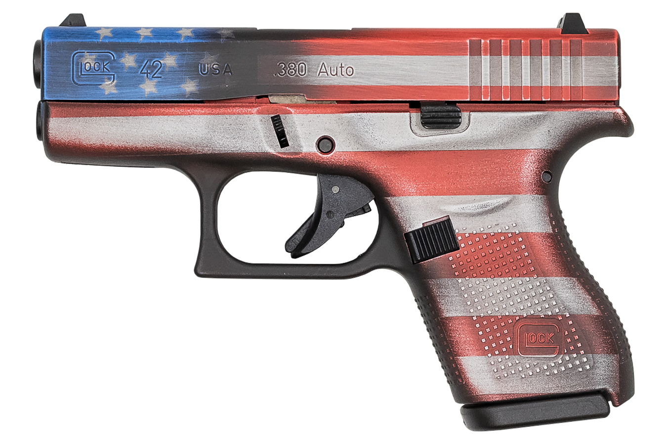 Glock 42 380 ACP Single Stack Pistol with Battleworn American Flag Cerakote Finish (Made in USA)