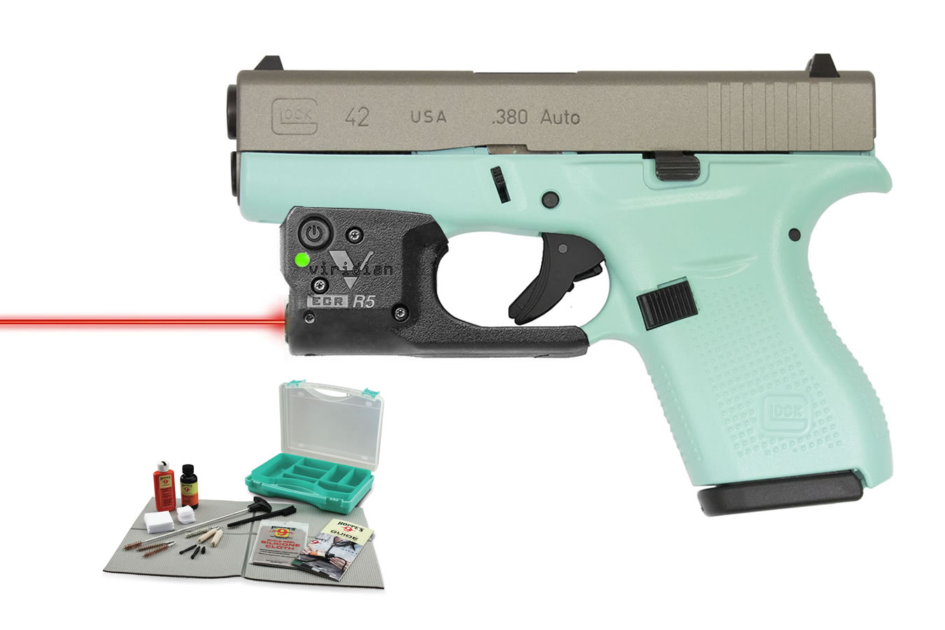 Glock 42 .380 Auto Eggshell Blue with Pistol Cleaning Kit and Viridian Laser