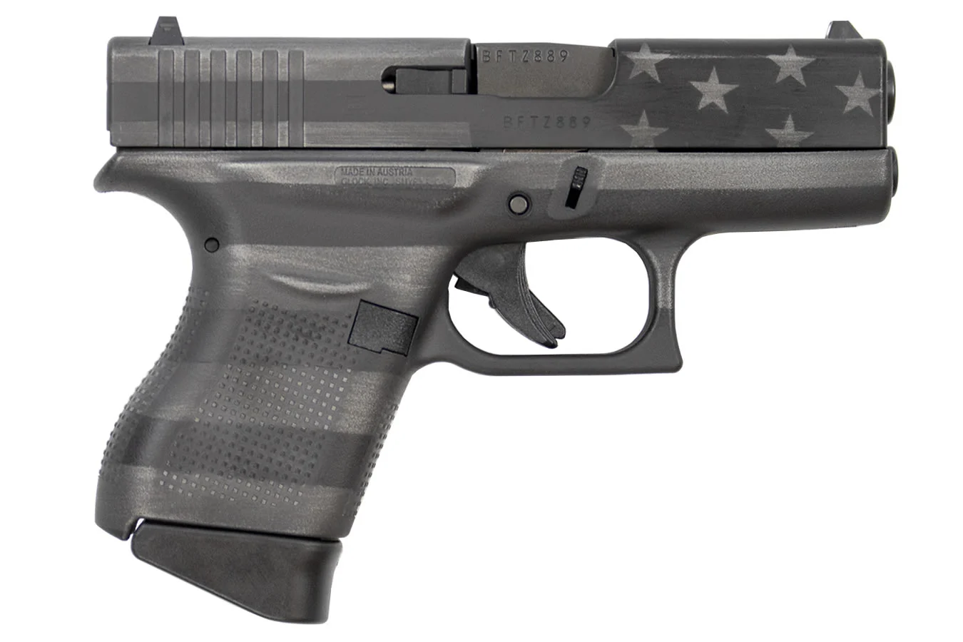 Glock 43 9mm Black and Gray Single Stack Pistol with American Flag Slide