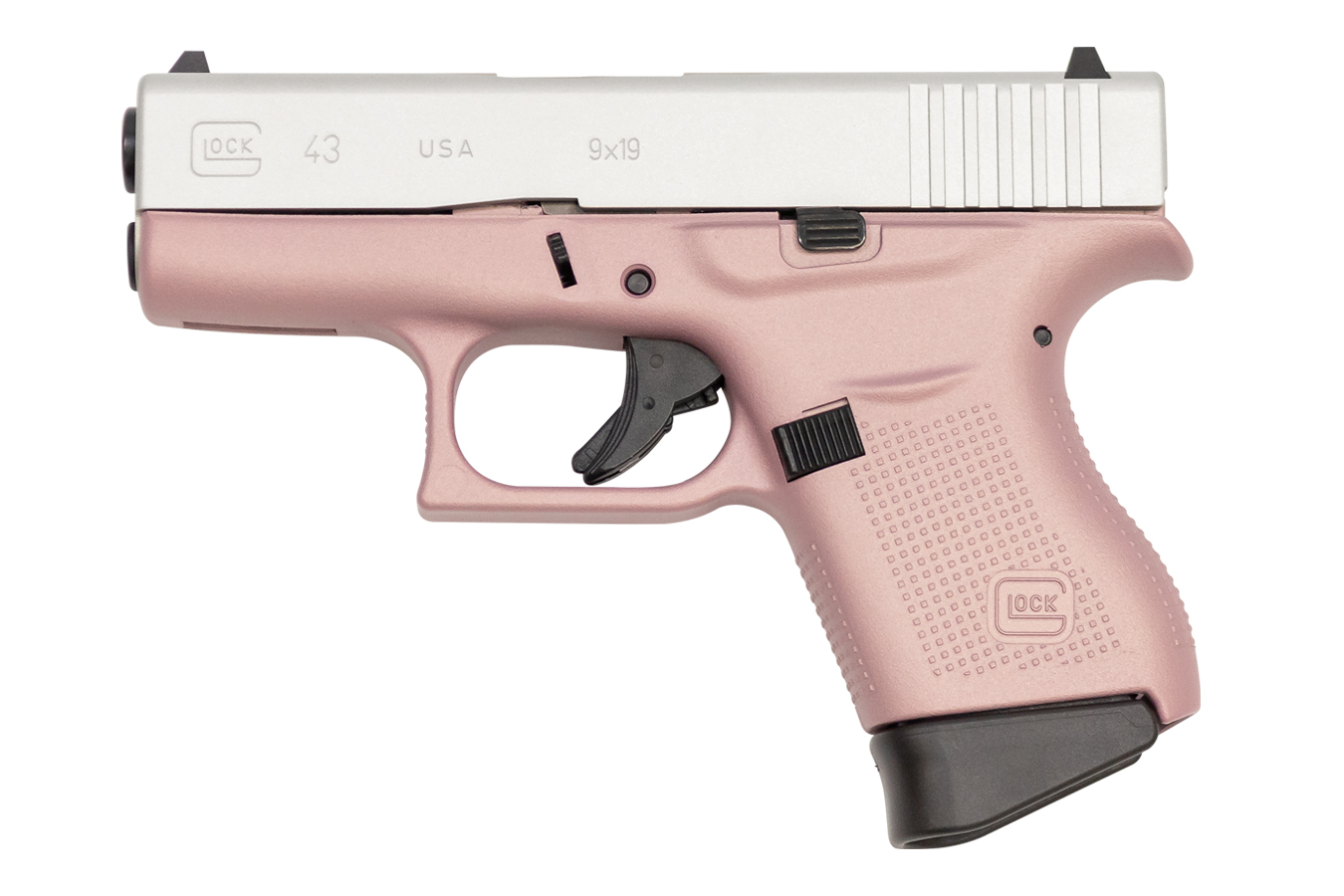 Glock 43 9mm Carry Conceal PIstol with Cerakote Pink Frame and Aluminum Slide