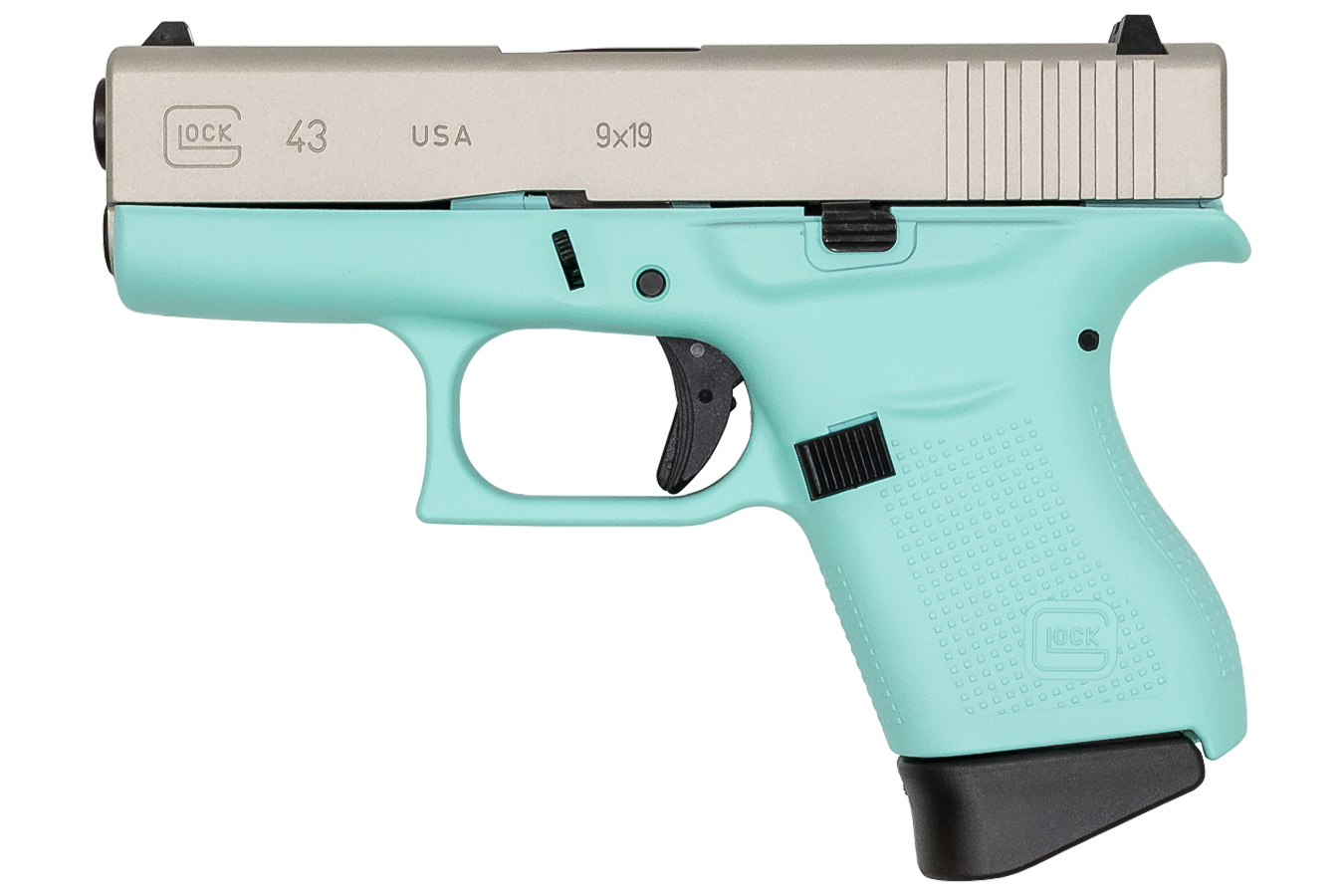 Glock 43 9mm Robins Egg Blue Cerakote Single Stack Pistol (Made In USA)