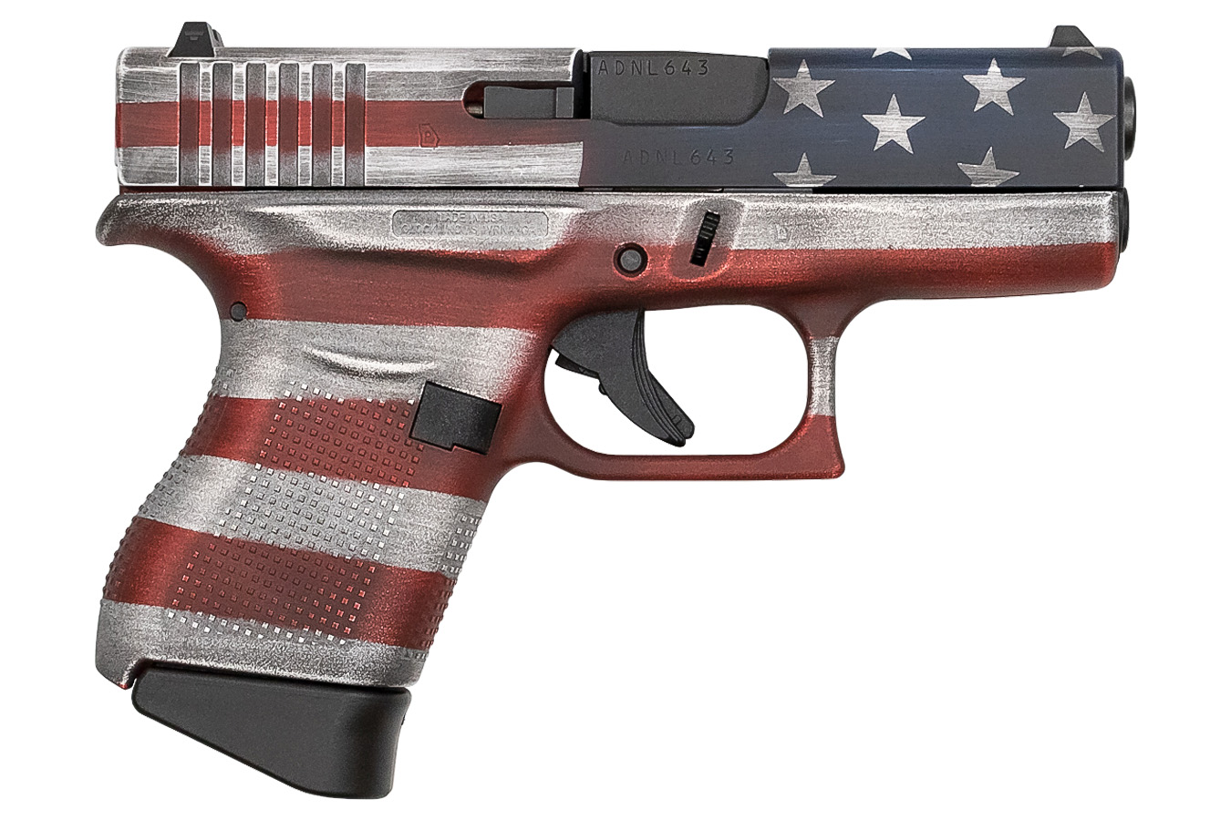 Glock 43 9mm Single Stack Pistol with Cerakote Battleworn USA Flag Finish (Made in the USA)