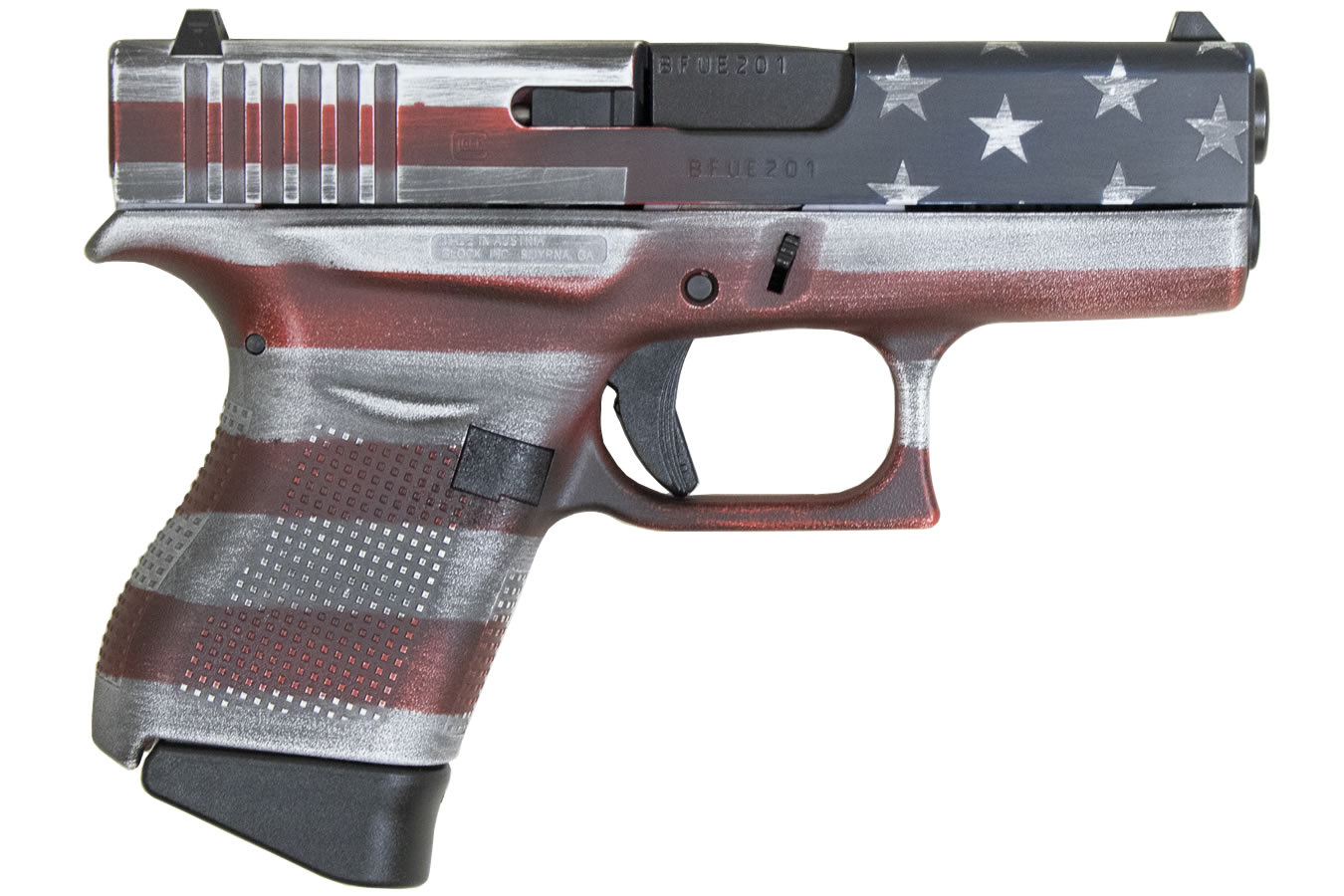 Glock 43 9mm Single Stack Pistol with Cerakote Battleworn USA Flag Finish