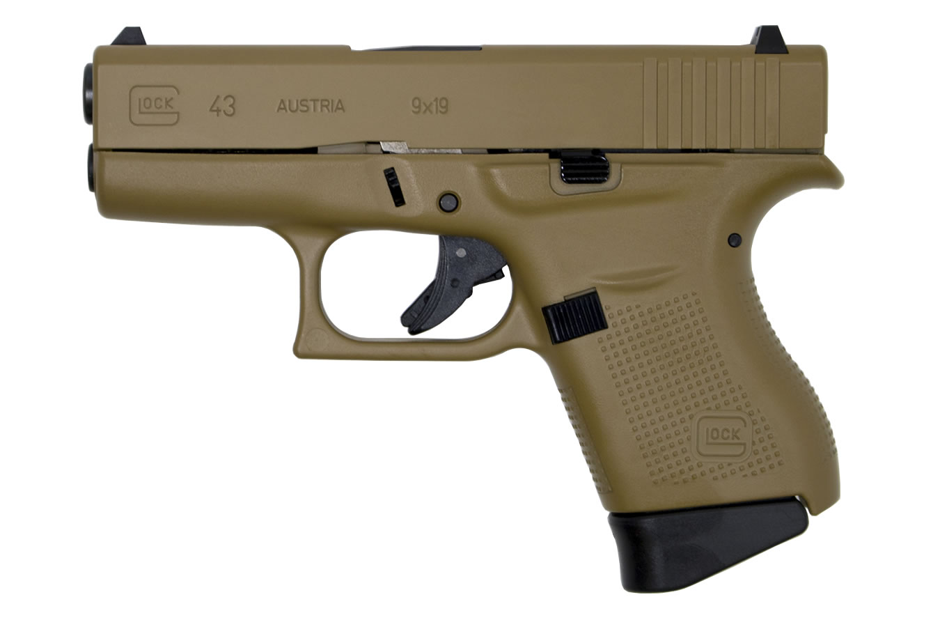 Glock 43 9mm Single Stack Pistol with Tactical Coyote Tan Cerakote Finish