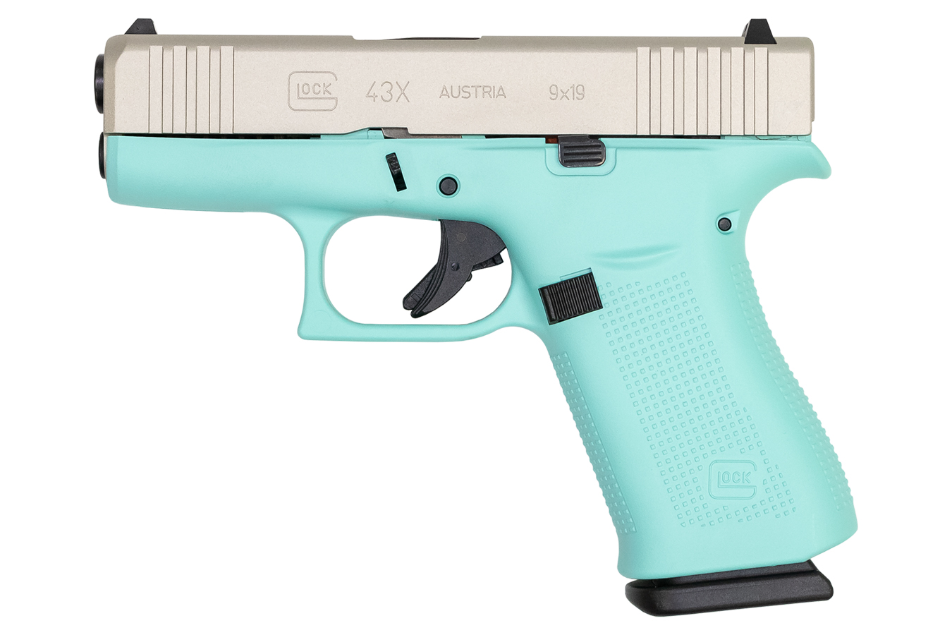Glock 43X 9mm 10-Round Pistol with Robins Egg Blue Cerakote Frame and Silver Slide