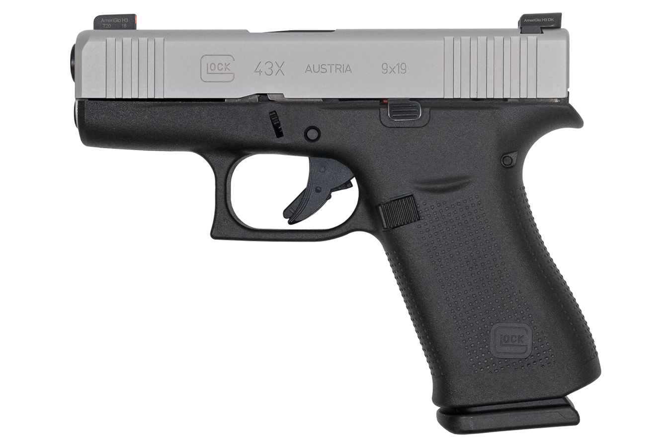 Glock 43X 9mm 10-Round Pistol with Silver Slide and AmeriGlo Bold Night Sights