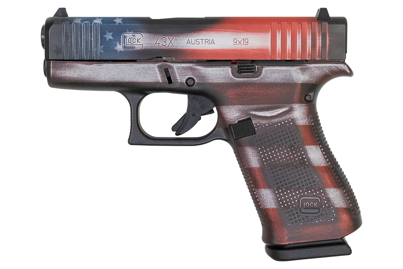 Glock 43x 9mm Pistol with Battleworn USA Cerakote Flag Finish