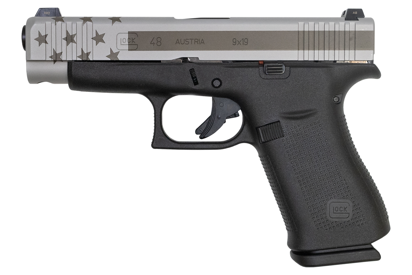 Glock 48 9mm 10-Round Pistol with Engraved Flag on Slide