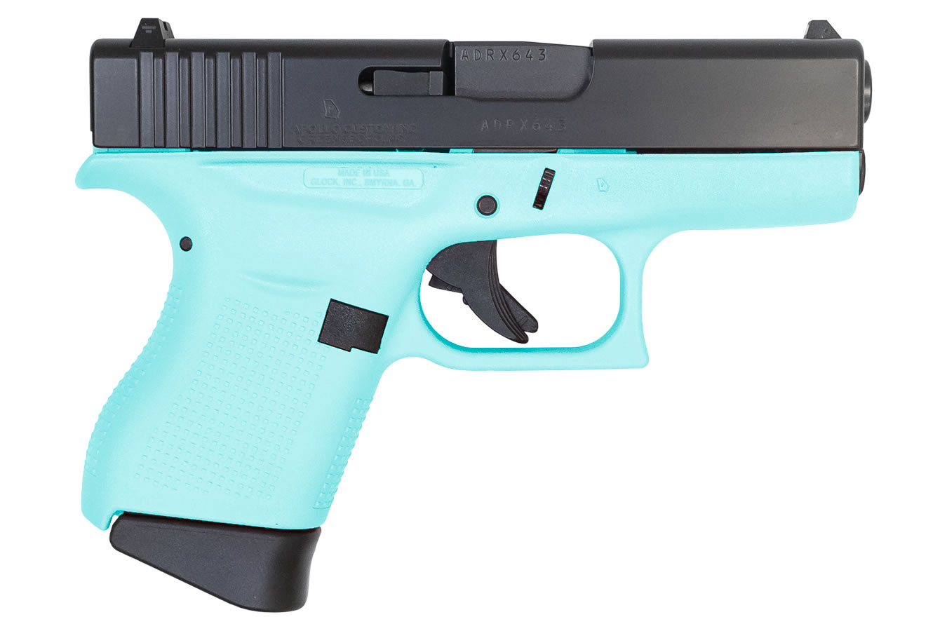 Glock G43 9mm Carry Conceal Pistol with Cerakote Robins Egg Blue Frame