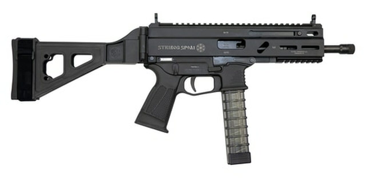 Grand Power Stribog SP9A1 Gen2 9MM, 8" Barrel, Folding SB Tactical Pistol Brace, Black, 3 X 30Rd Grand Power