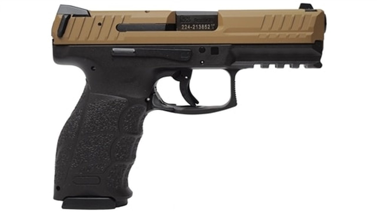 HK VP9 9mm, 4.1" Barrel, Cerakote Brown, Black Frame, Rail, 15rd Mag