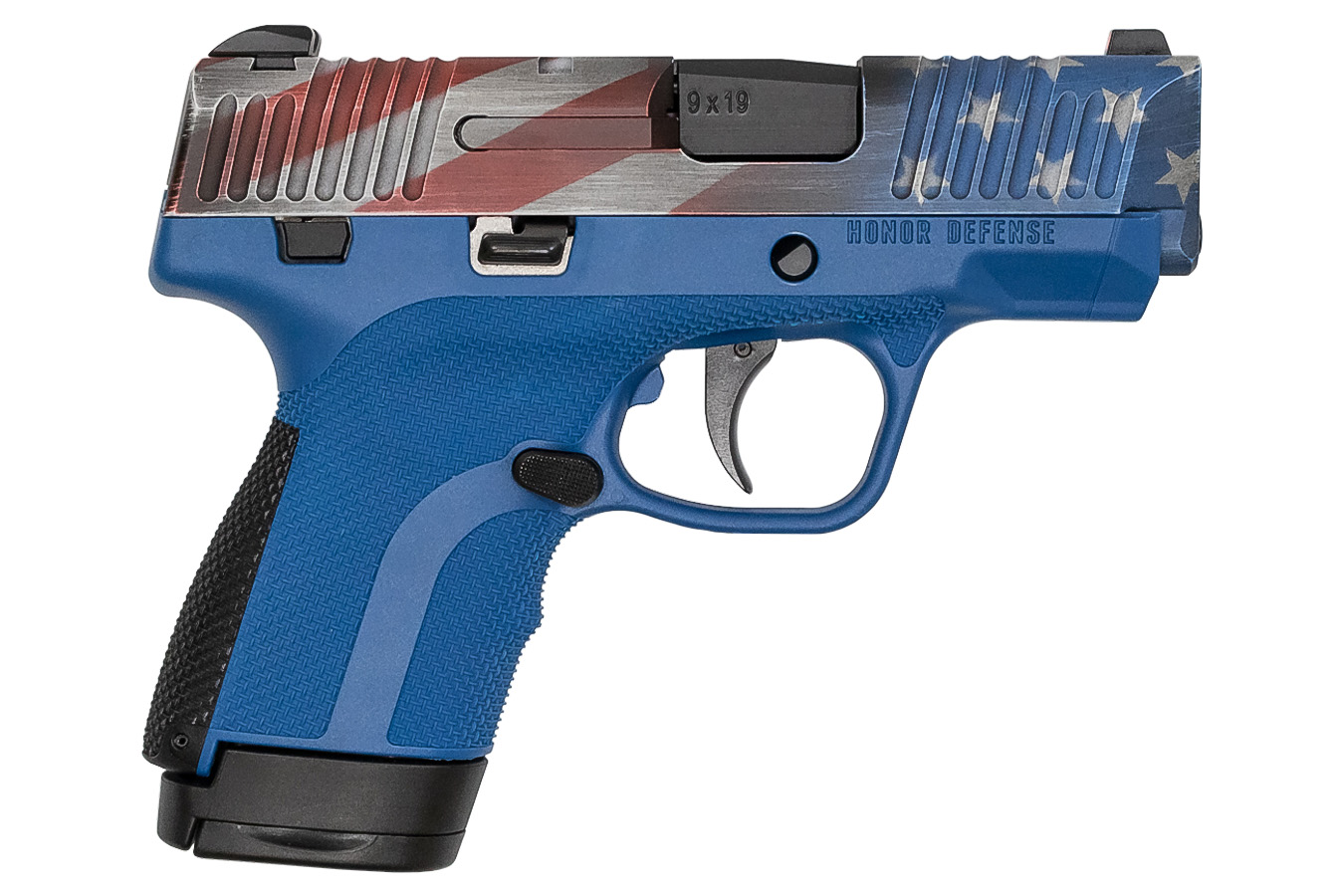 Honor Defense Honor Guard 9mm Sub-Compact Pistol with Blue Frame and USA Cerakote Slide
