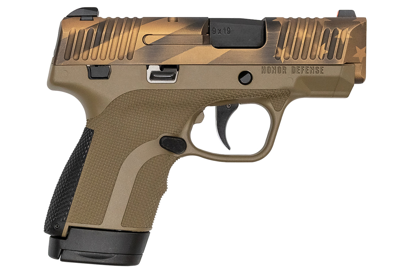 Honor Defense Honor Guard 9mm Sub-Compact Pistol with FDE Frame and Bronze USA Cerakote Slide