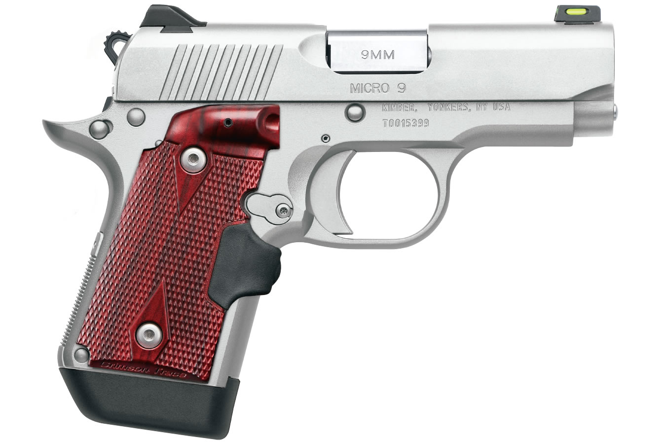 Kimber Micro 9 Stainless 9mm with Rosewood Crimson Trace Lasergrips and Green Fiber Opt