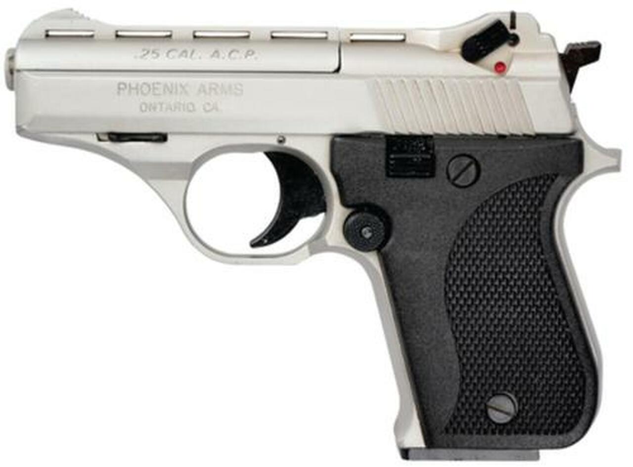 Phoenix Model HP .25 ACP 3 Inch Barrel Nickel Finish Black Grips 10 Rd Mag Phoenix Arms