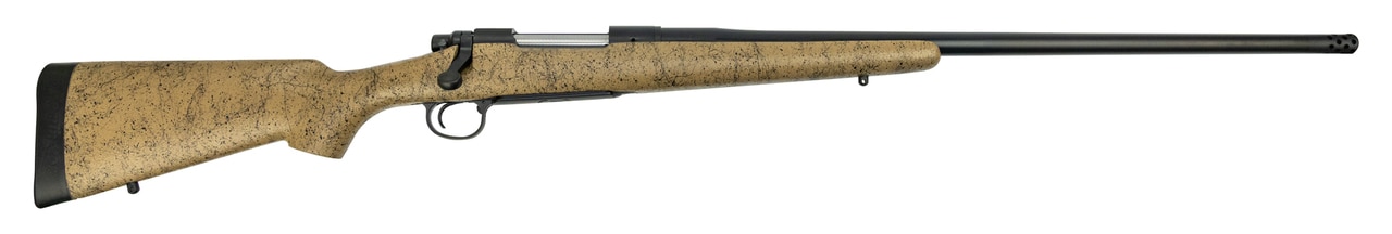 Remington Custom Shop 700 NA 338 Lapua, 26" Barrel W/Muzzle Brake, 40X Trigger, Tan Stock W/Black Webbing