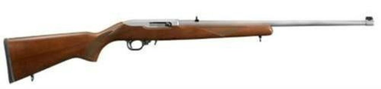Ruger 10/22 22LR, 22", Stainless Steel, Checkered Wood Stock, Adjustable Rear Sight Ruger