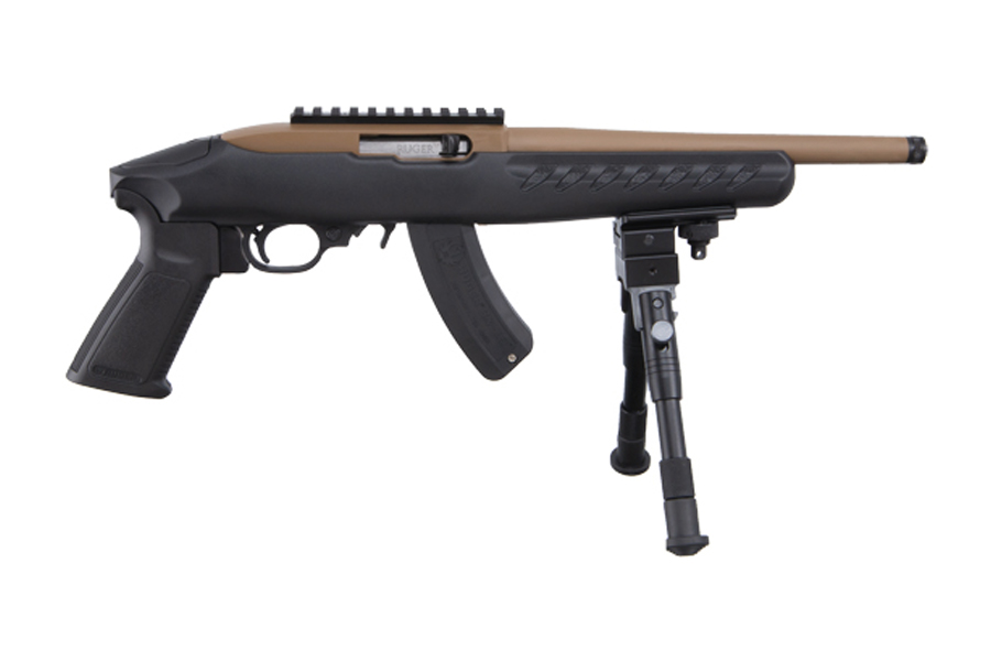 Ruger 22 Charger 22LR Rimfire Pistol with Dark Earth Cerakote Finish and Bipod