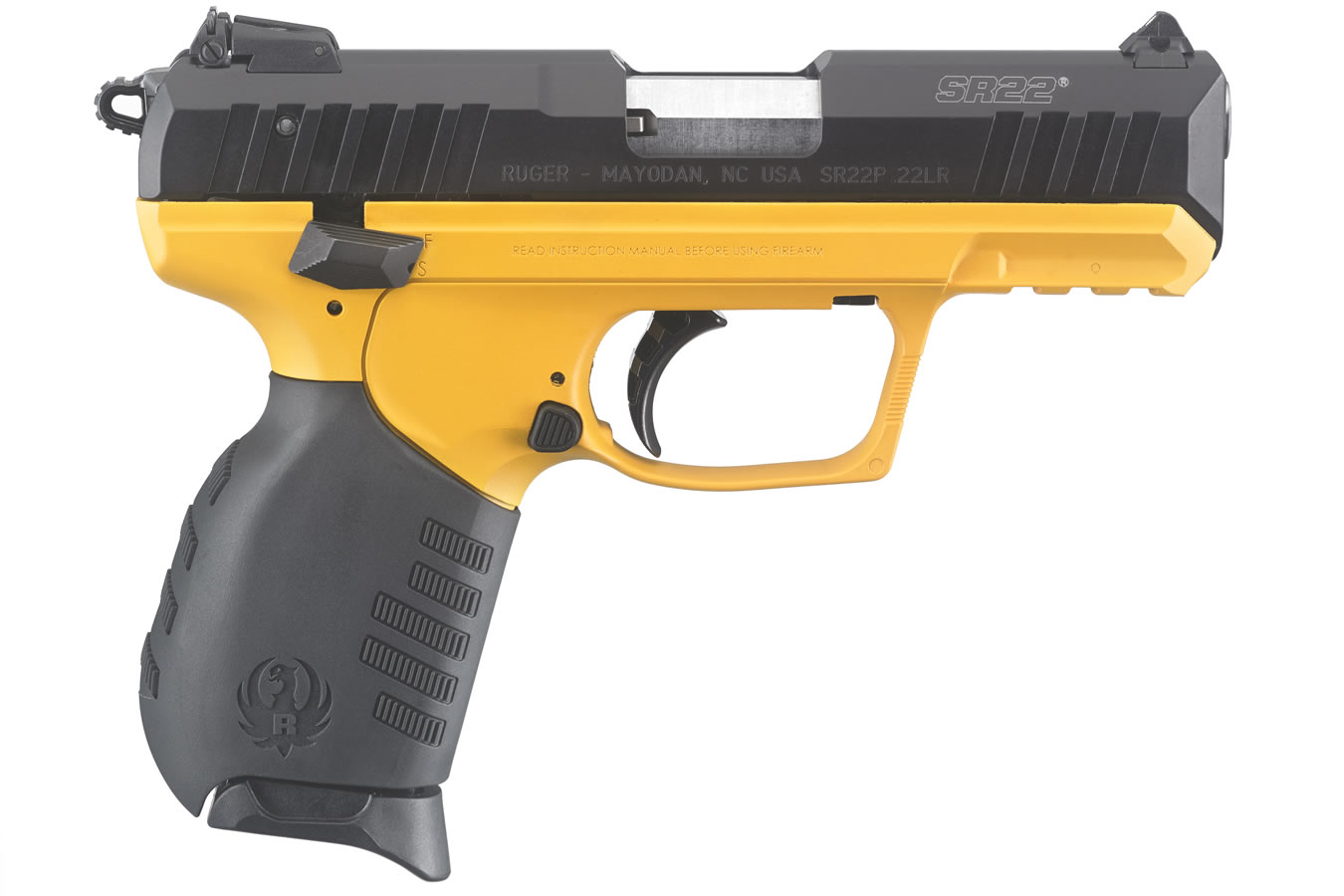 Ruger SR22 22LR Rimfire Pistol with Contractor Yellow Grip Frame