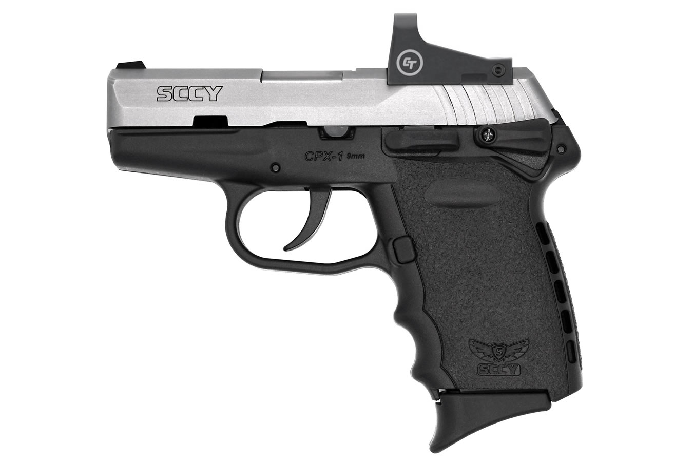 SCCY CPX-1 9mm Pistol with Black Frame/Stainless Slide and Crimson Trace Red Dot