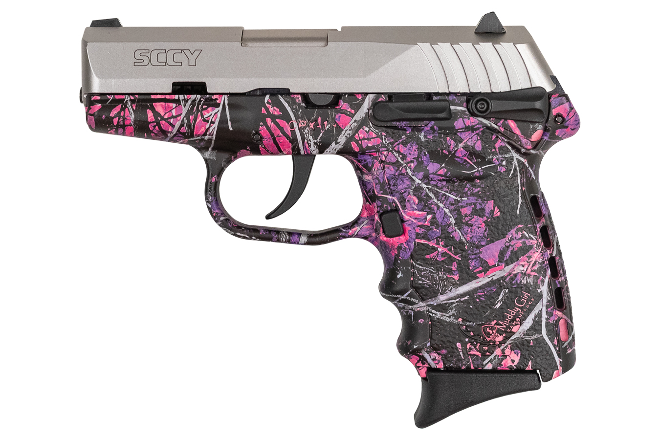 SCCY CPX-1 9mm Pistol with Muddy Girl Frame and Satin Stainless Finish