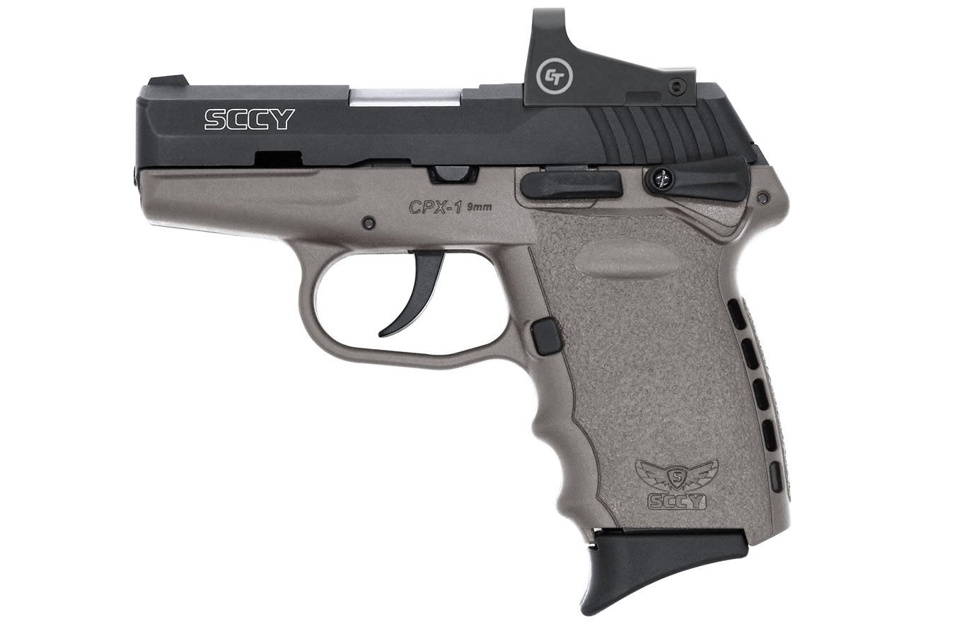 SCCY CPX-1 9mm Pistol with Sniper Gray Frame and Crimson Trace Red Dot