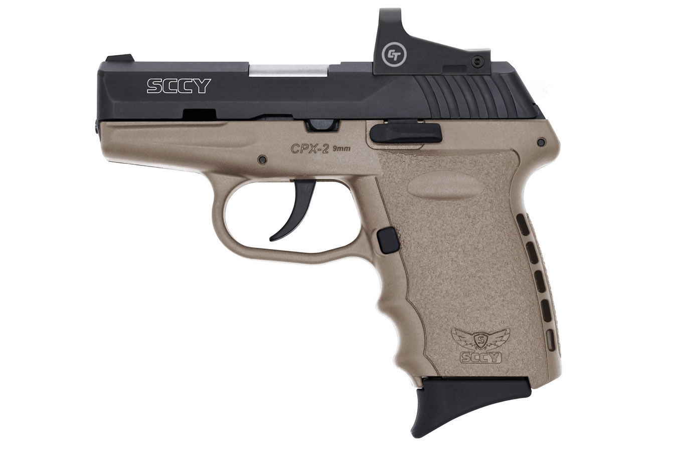 SCCY CPX-2 9mm Pistol with Dark Earth Frame and Crimson Trace Red Dot