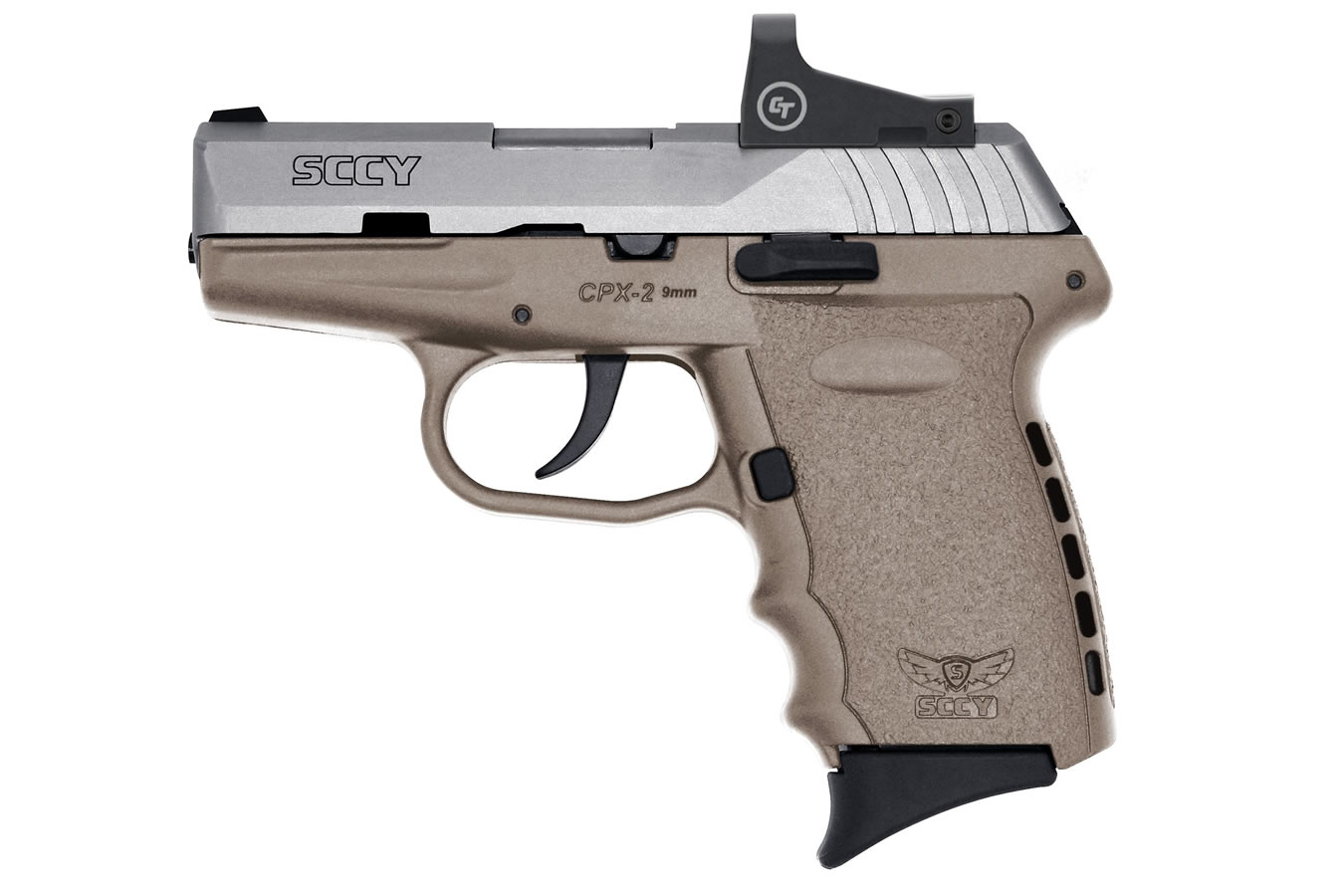SCCY CPX-2 9mm Pistol with Dark Earth Frame/Stainless Slide and Crimson Trace Red Dot