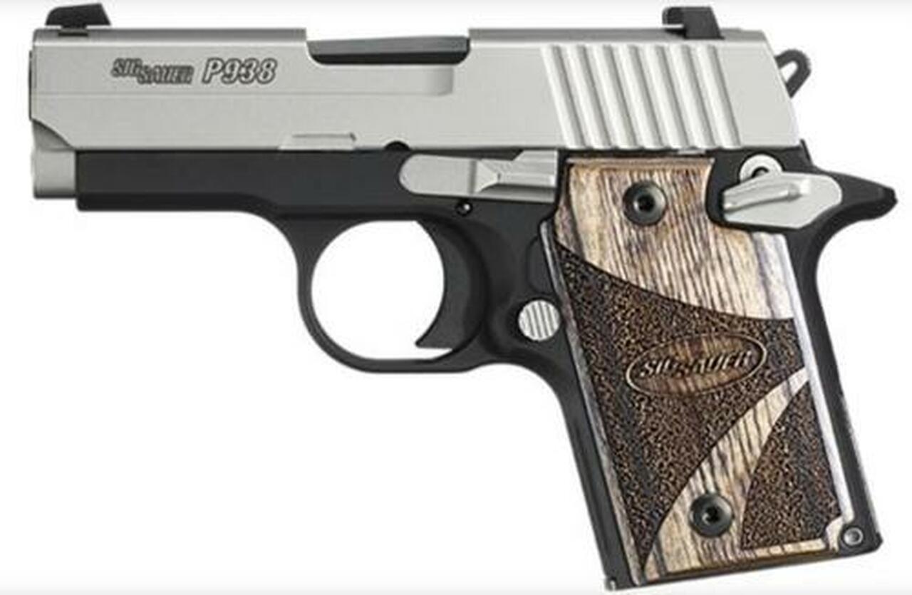 Sig P938 9mm 3" SAS 2-Tone SAO Siglite Walnut Grip (1) 6rd Steel MAG Ambi Safety Dehorned Sig Sauer