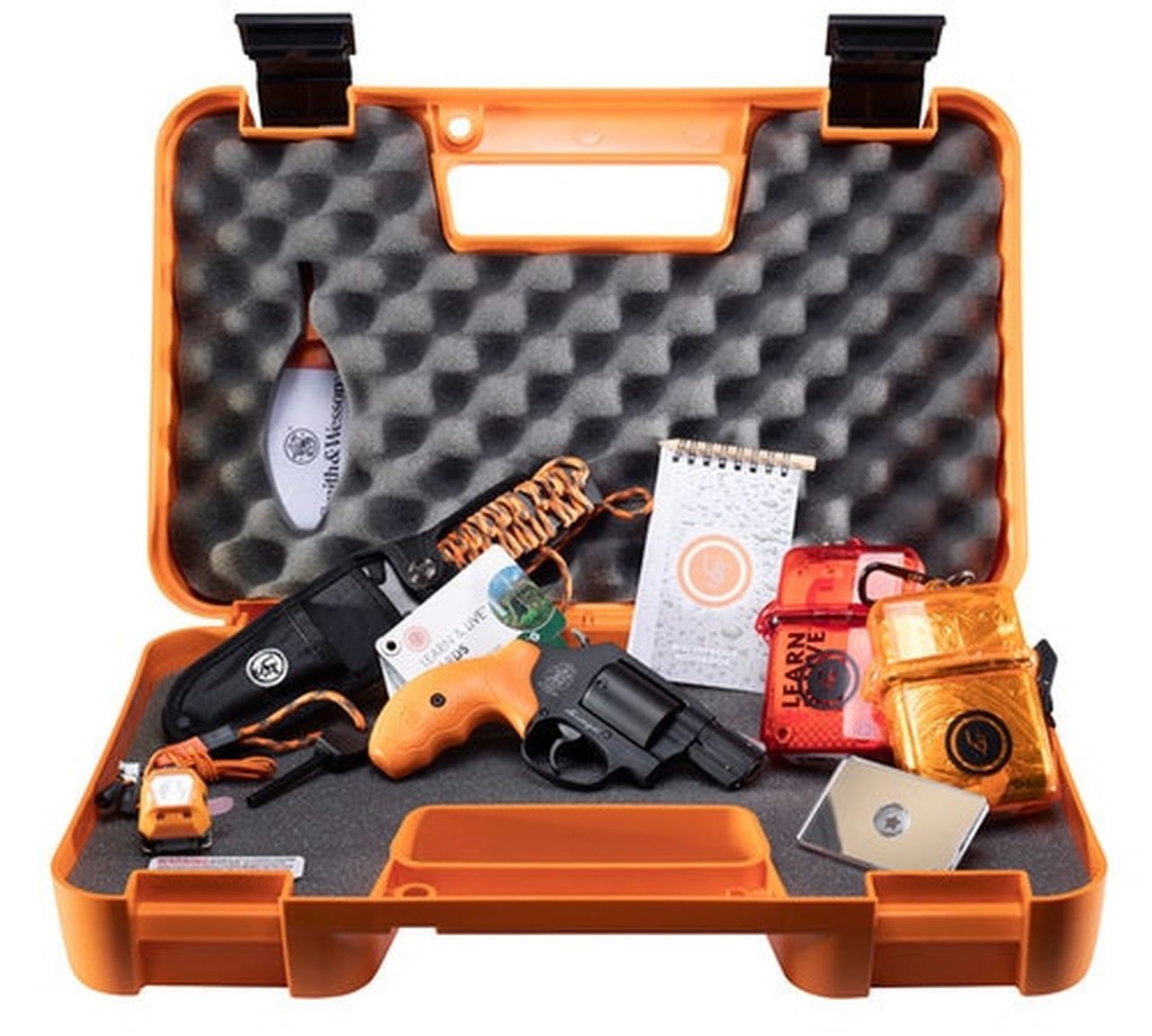 Smith & Wesson 360 Survival Kit, 357 Mag/38 Spl, 1.875" Barrel, 5rd, Safety Orange Grips, Black Frame/Cylinder, Survival Supplies