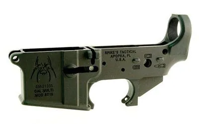 Spike's Spider AR-15 Stripped Lower Black, Color Filled Spikes Tactical