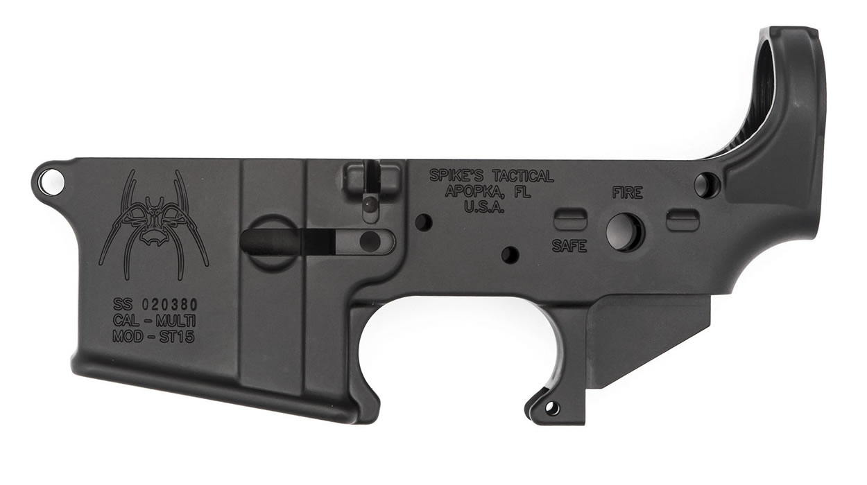Spikes Tactical Spider Stripped AR Lower Receiver with Fire/Safe Regulator Markings (Multi Cal)
