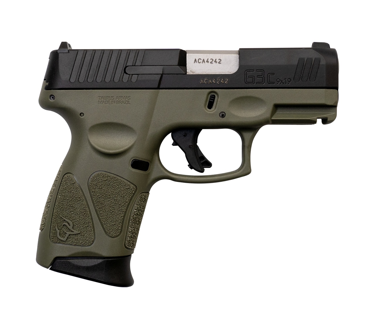 Taurus G3C 9mm, 3.26" Barrel, MTS, Adjustable Rear, Black/OD Green, 12rd