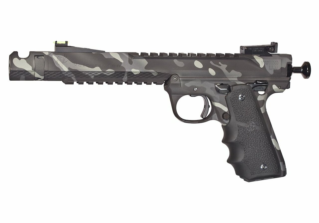 Volquartsen Black Mamba .22 LR, 6" Barrel, Hi-Viz Front & Target Rear, Black Arctic Camo