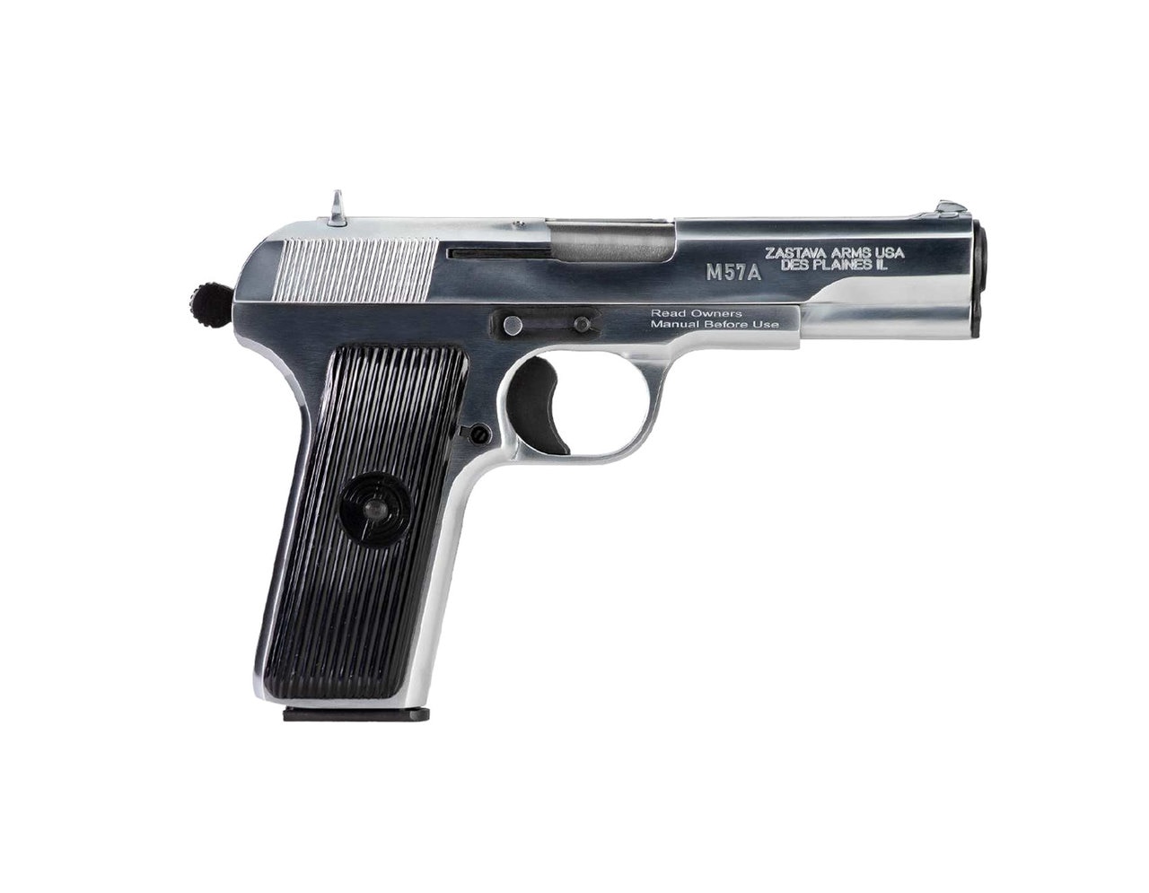 Zastava M70AA Tokarev Pistol (Soviet TT Type) 7.62x25 4.5" Barrel, Chromed Finish, 9rd Mag