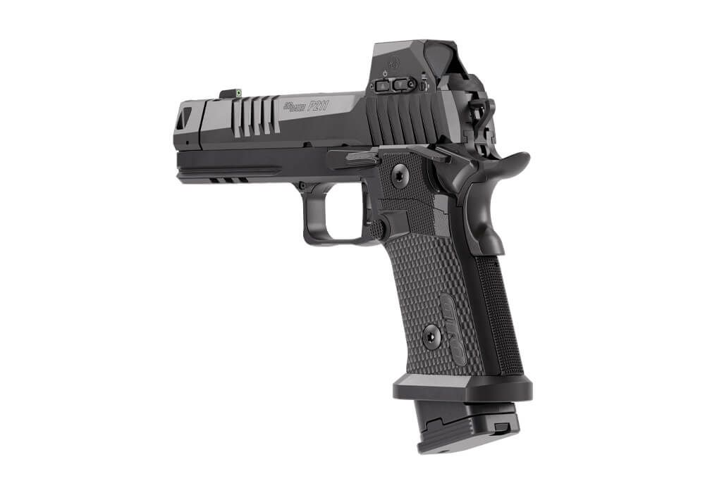 Sig P211 GTO 9mm, 4.4" Barrel, MACH3D Compensator, Optics Ready, Fiber Optic Sights, Flared Magwell, 10rd 1 Sig P211 GTO 9mm, 4.4" Barrel, MACH3D Compensator, Optics Ready, Fiber Optic Sights, Flared Magwell, 10rd