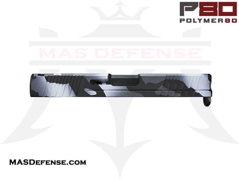 Polymer80 9mm Stripped Slide for Glock 17 Gen 3 - Cerakote Multicam White Finish 1 Polymer80 slide, Glock 17 slide, 9mm stripped slide, Cerakote Multicam White, P80 PF940V2, custom Glock build, firearm upgrade